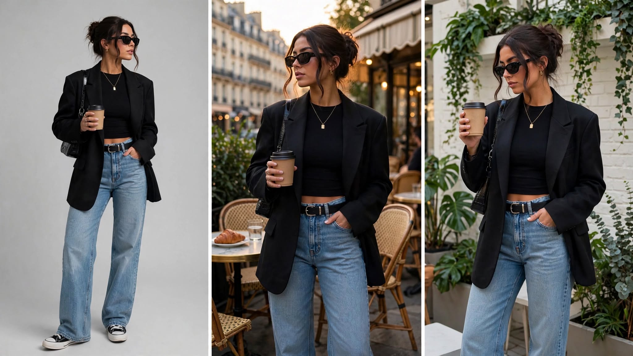 Même mannequin dans trois décors différents